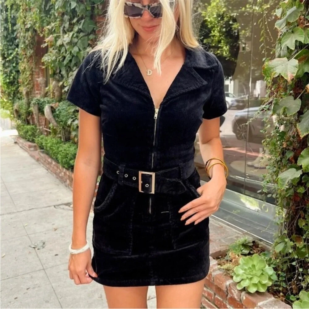 Show Me Your MuMu Dress Outlaw Mini Belted in Corduroy Black